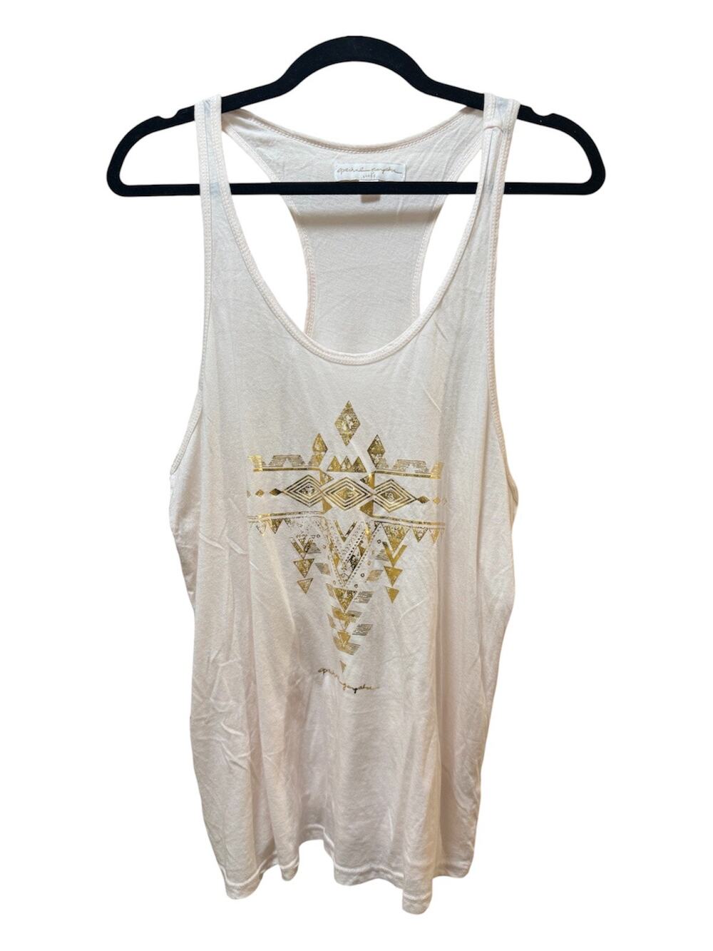NWOT Spiritual Gangster Gold Foil  Tank Top, White, Large